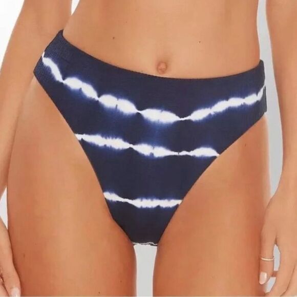 NWT BECCA Tie Dye Blue French Cut High Waisted Bikini Bottoms- Size Medium - Picture 1 of 9